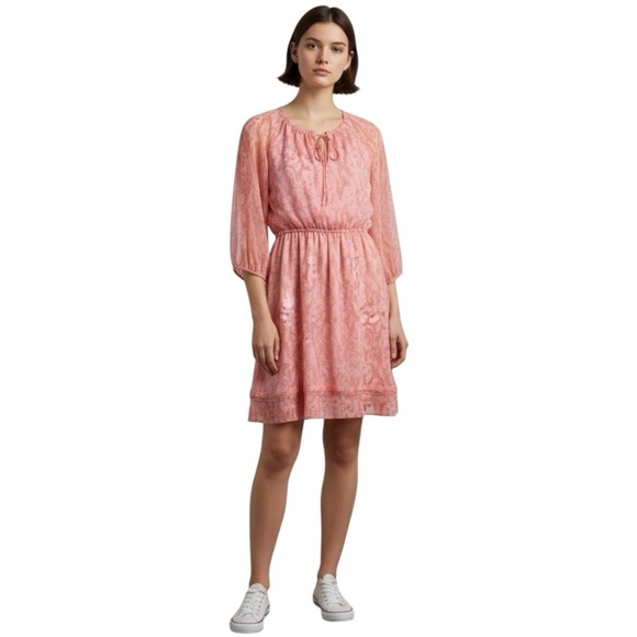 Diane Von Furstenberg Parry Printed 100% Silk Sarasa Coral Short Dress Women’s 6 - Picture 9 of 12